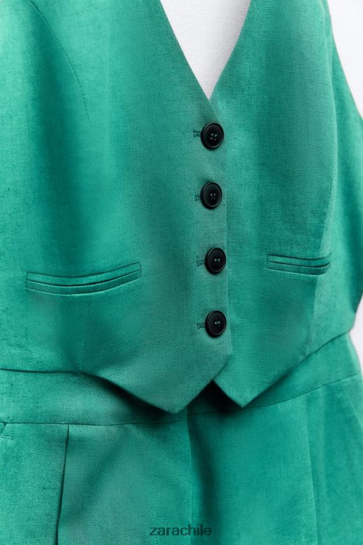 ropa cl Zara mujer mono sin mangas en mezcla de lino pato verde JJ06N4212