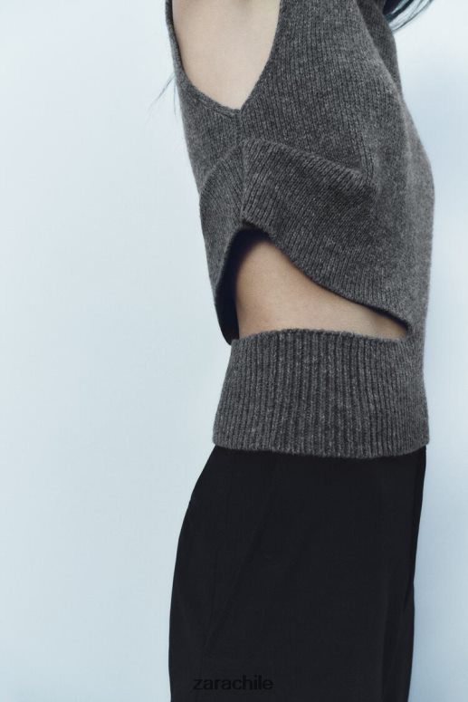 ropa cl Zara mujer suéter de mezcla de lana con aberturas gris medio JJ06N4200