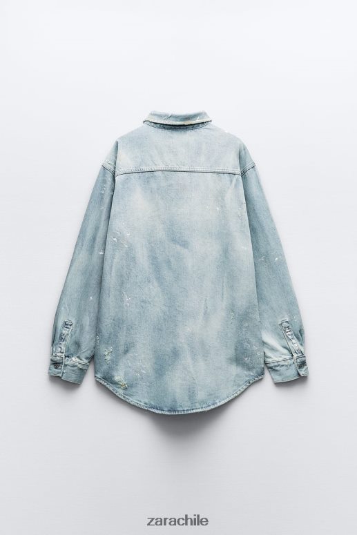 ropa cl Zara mujer Sobrecamisa vaquera extragrande con salpicaduras de pintura azul JJ06N4110