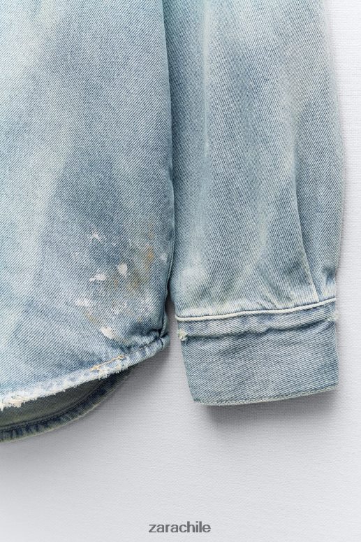 ropa cl Zara mujer Sobrecamisa vaquera extragrande con salpicaduras de pintura azul JJ06N4110