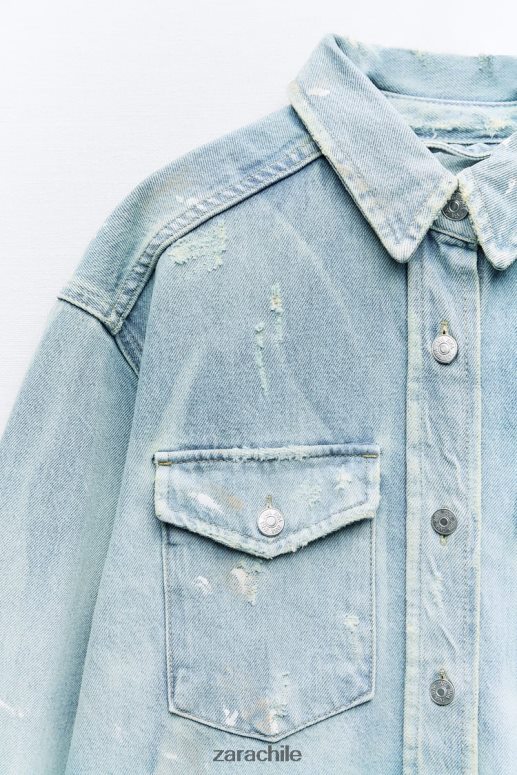 ropa cl Zara mujer Sobrecamisa vaquera extragrande con salpicaduras de pintura azul JJ06N4110
