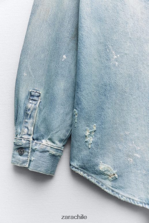 ropa cl Zara mujer Sobrecamisa vaquera extragrande con salpicaduras de pintura azul JJ06N4110