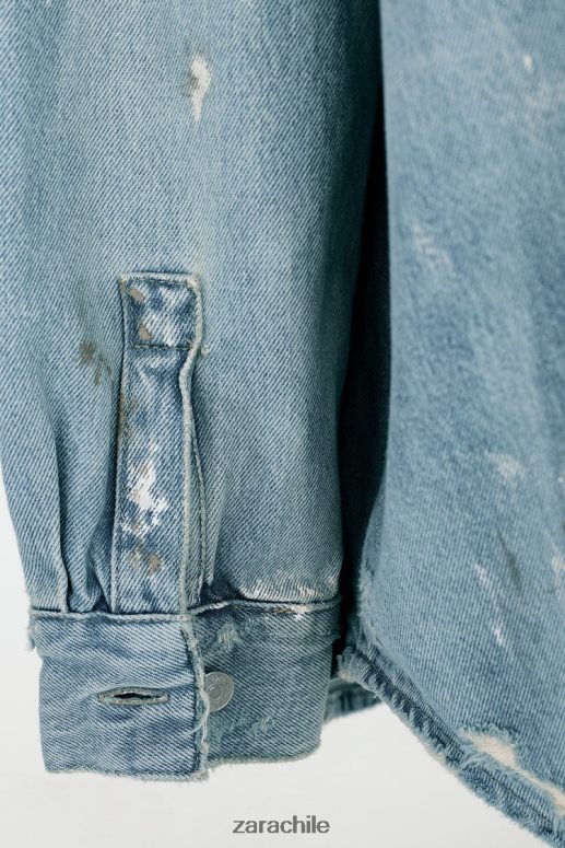 ropa cl Zara mujer Sobrecamisa vaquera extragrande con salpicaduras de pintura azul JJ06N4110