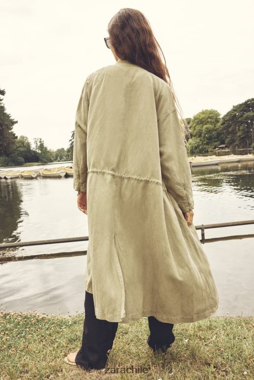 ropa cl Zara mujer abrigo largo de lino caqui JJ06N477