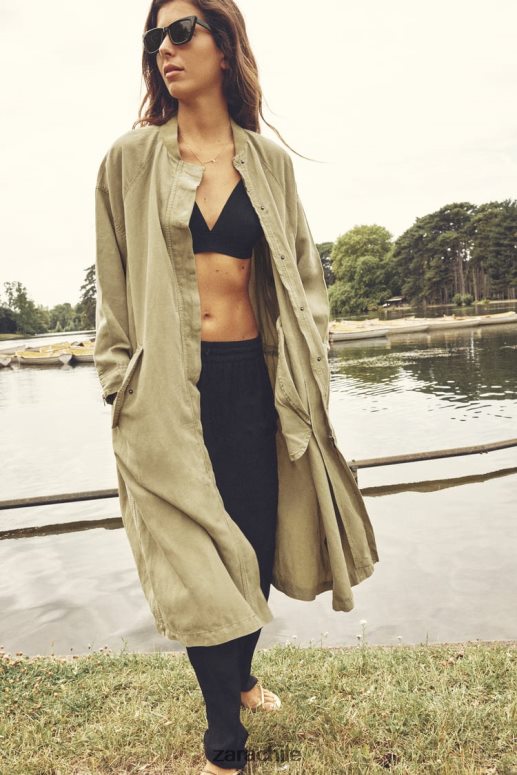 ropa cl Zara mujer abrigo largo de lino caqui JJ06N477