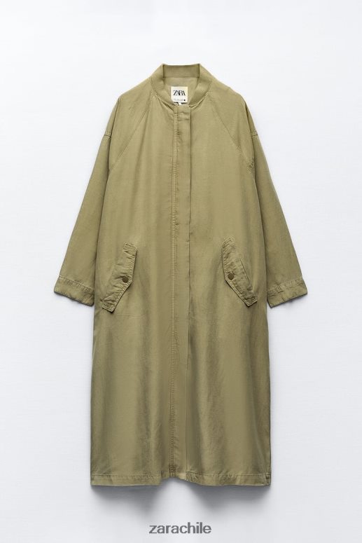 ropa cl Zara mujer abrigo largo de lino caqui JJ06N477