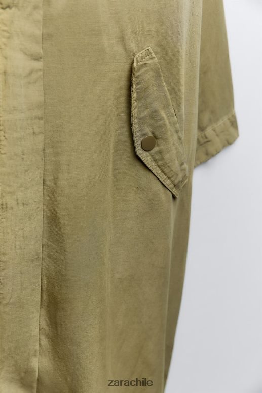 ropa cl Zara mujer abrigo largo de lino caqui JJ06N477