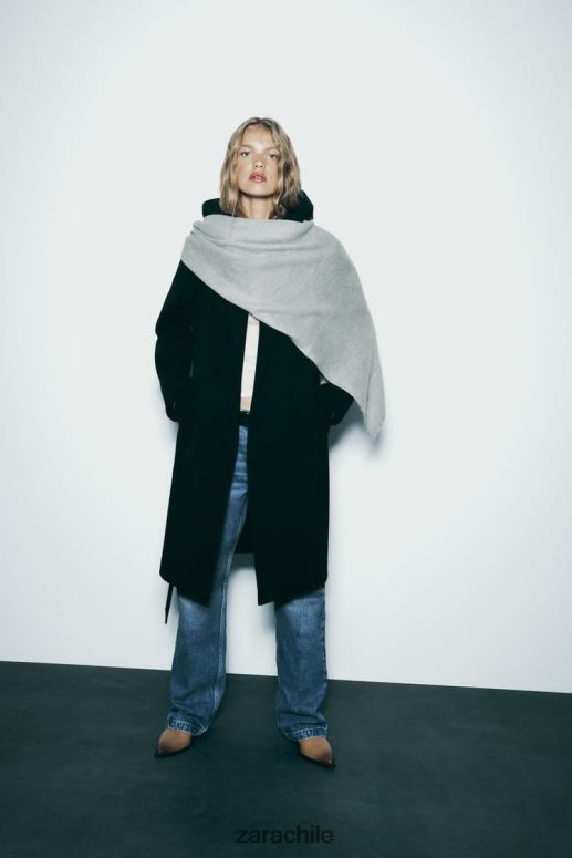 ropa cl Zara mujer abrigo suave con capucha negro JJ06N43