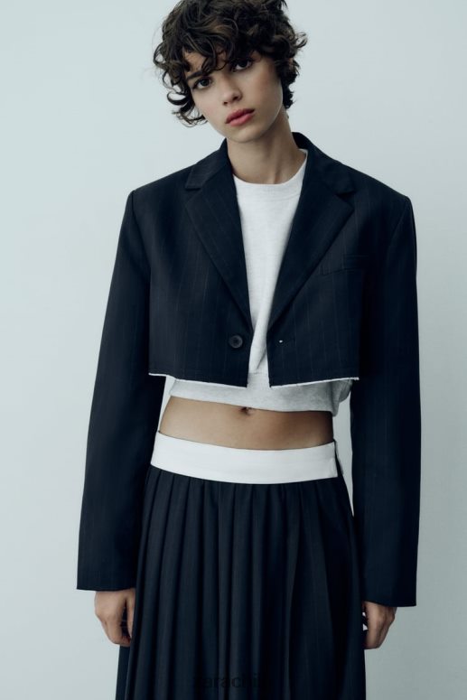 ropa cl Zara mujer blazer bomber corto a rayas azul JJ06N4143