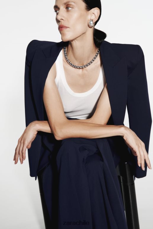 ropa cl Zara mujer blazer con costuras ajustadas Azul marino JJ06N4146
