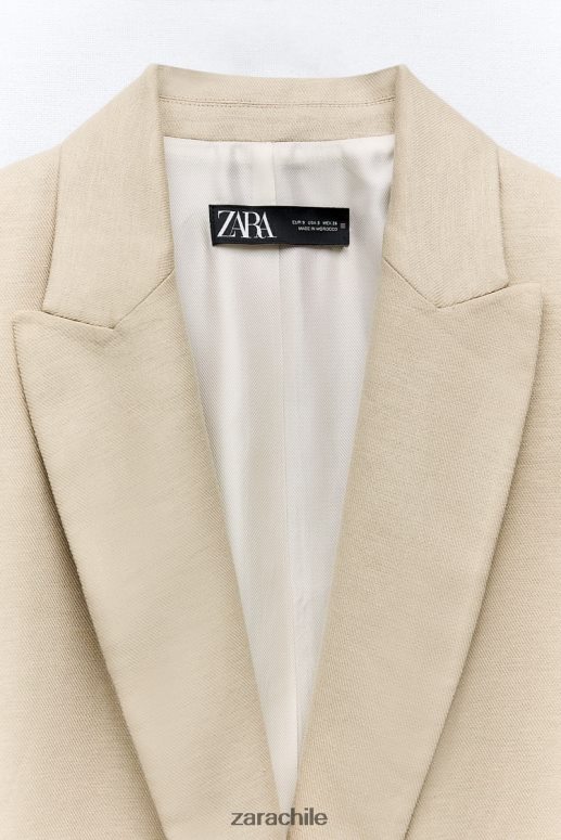 ropa cl Zara mujer blazer con frente abierto y mangas remangadas en mezcla de lino beige JJ06N4168