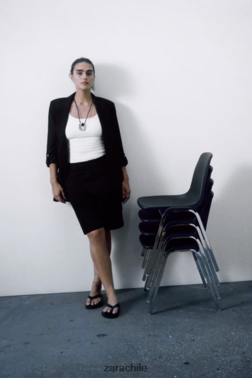 ropa cl Zara mujer blazer con mangas remangadas negro JJ06N4155