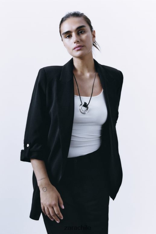ropa cl Zara mujer blazer con mangas remangadas negro JJ06N4155