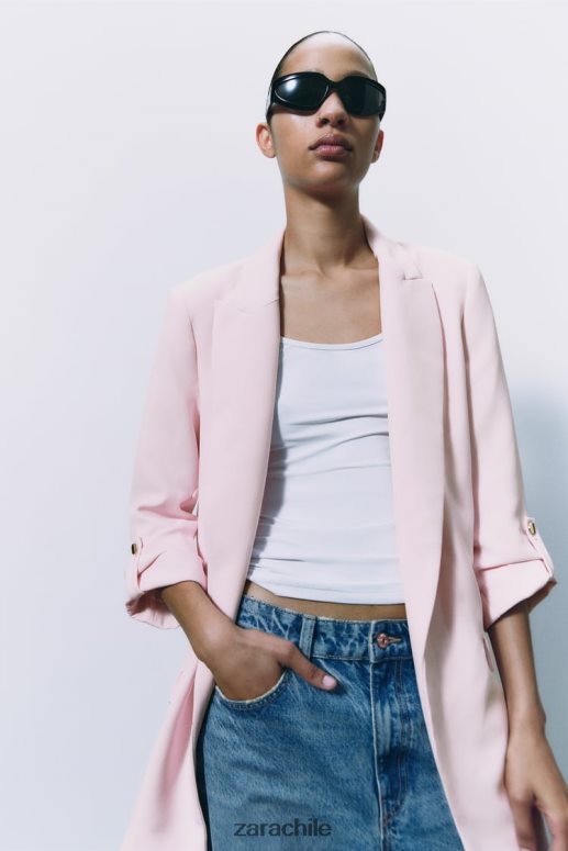 ropa cl Zara mujer blazer con mangas remangadas rosa JJ06N4170