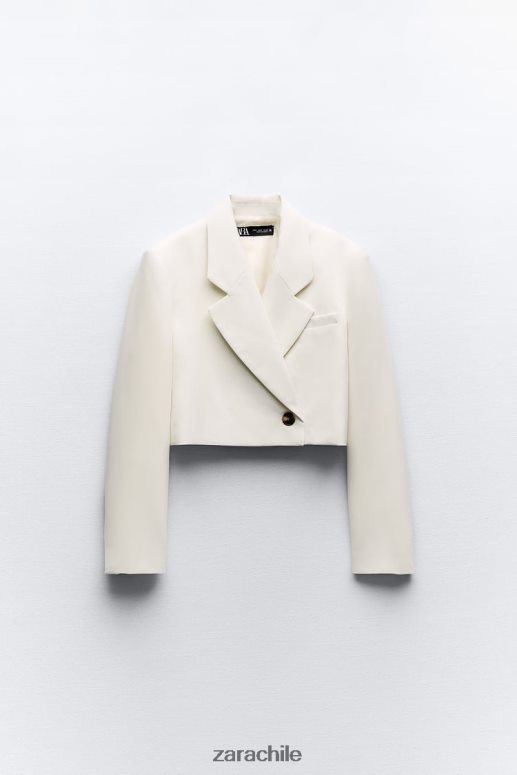 ropa cl Zara mujer blazer corto con doble botonadura ostra blanca JJ06N4177