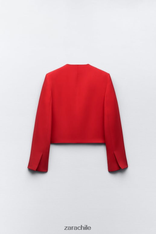 ropa cl Zara mujer blazer corto sin cuello rojo brillante JJ06N4182