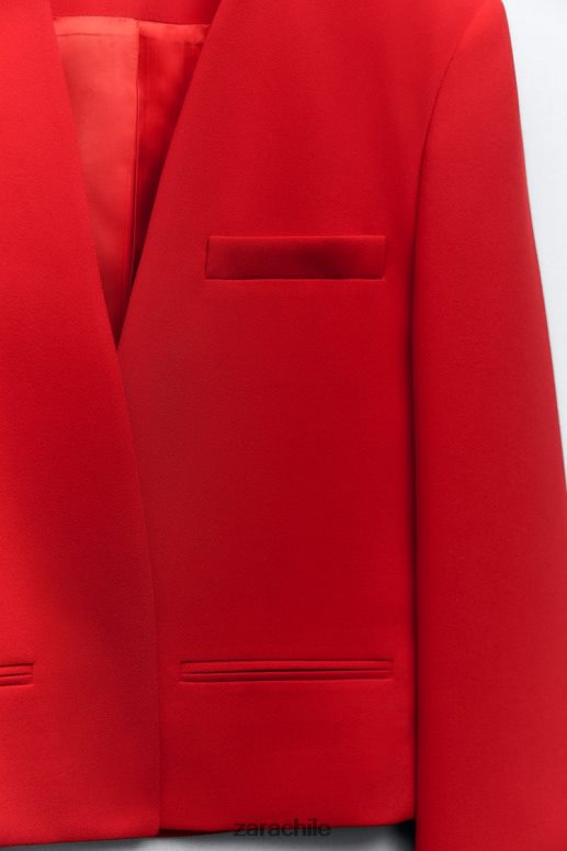 ropa cl Zara mujer blazer corto sin cuello rojo brillante JJ06N4182