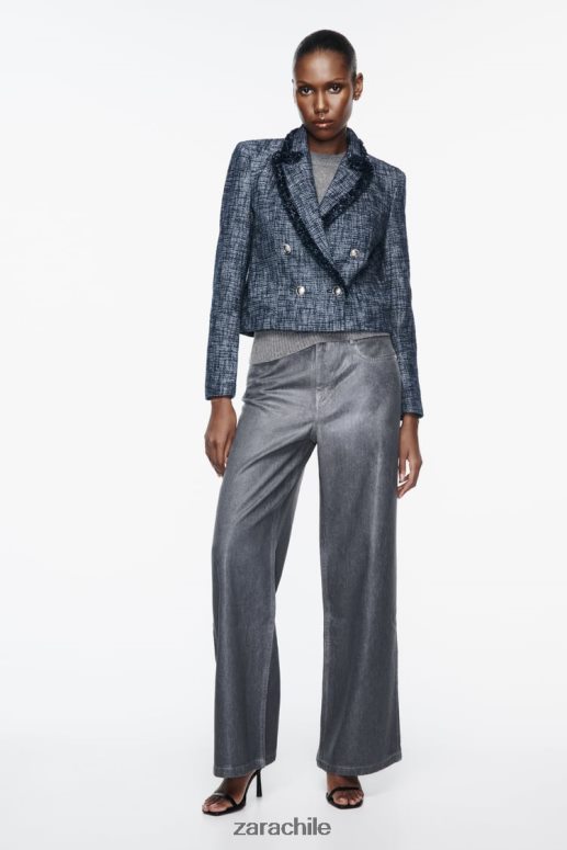 ropa cl Zara mujer blazer corto texturizado Azul marino JJ06N4181