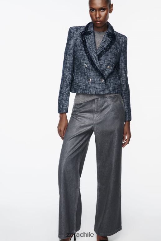ropa cl Zara mujer blazer corto texturizado Azul marino JJ06N4181