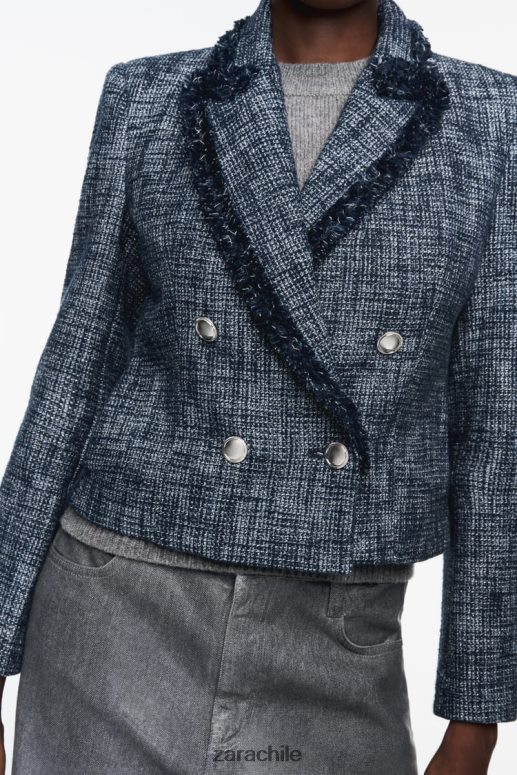 ropa cl Zara mujer blazer corto texturizado Azul marino JJ06N4181