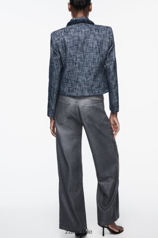 ropa cl Zara mujer blazer corto texturizado Azul marino JJ06N4181