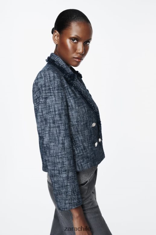 ropa cl Zara mujer blazer corto texturizado Azul marino JJ06N4181