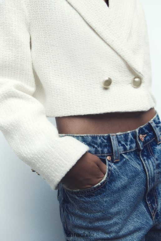 ropa cl Zara mujer blazer corto texturizado crudo JJ06N4173