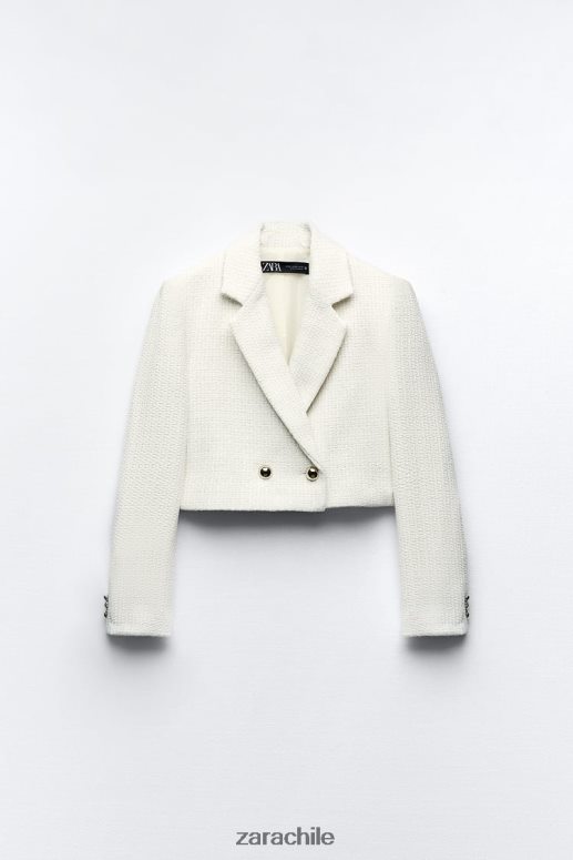 ropa cl Zara mujer blazer corto texturizado crudo JJ06N4173