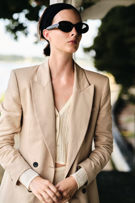 ropa cl Zara mujer blazer cruzado en mezcla de lino arena JJ06N4183