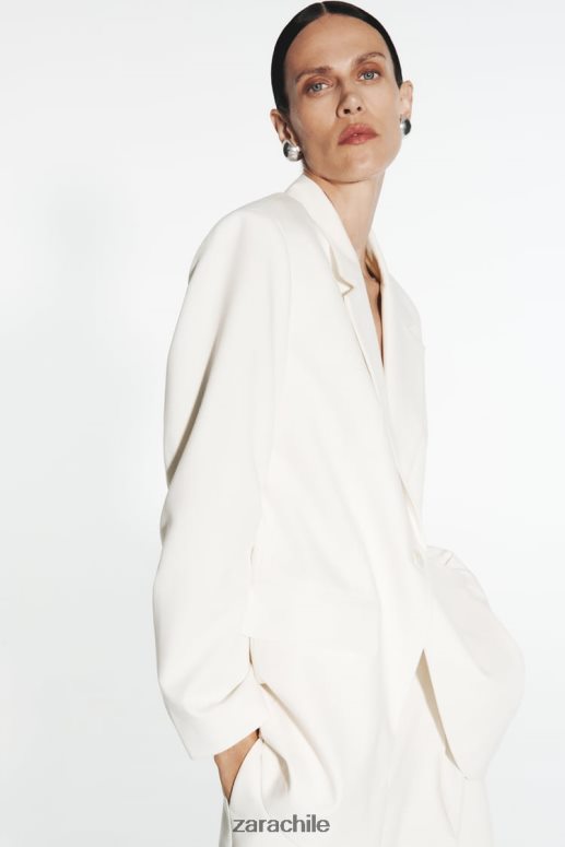 ropa cl Zara mujer blazer de corte recto ostra blanca JJ06N4160
