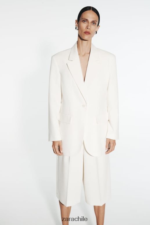 ropa cl Zara mujer blazer de corte recto ostra blanca JJ06N4160