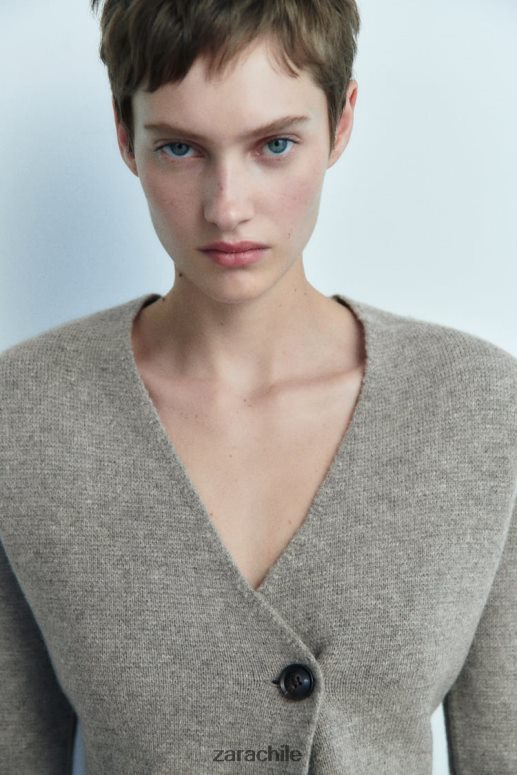 ropa cl Zara mujer blazer de punto de lana con sobrefalda gris JJ06N4164