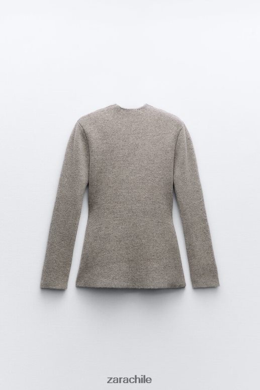 ropa cl Zara mujer blazer de punto de lana con sobrefalda gris JJ06N4164