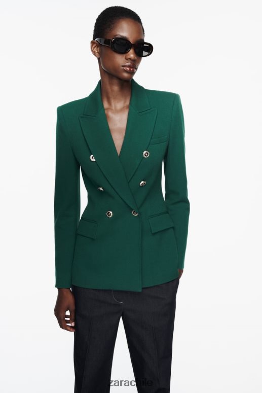 ropa cl Zara mujer blazer de vestir con doble botonadura verde JJ06N4152