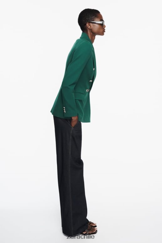 ropa cl Zara mujer blazer de vestir con doble botonadura verde JJ06N4152