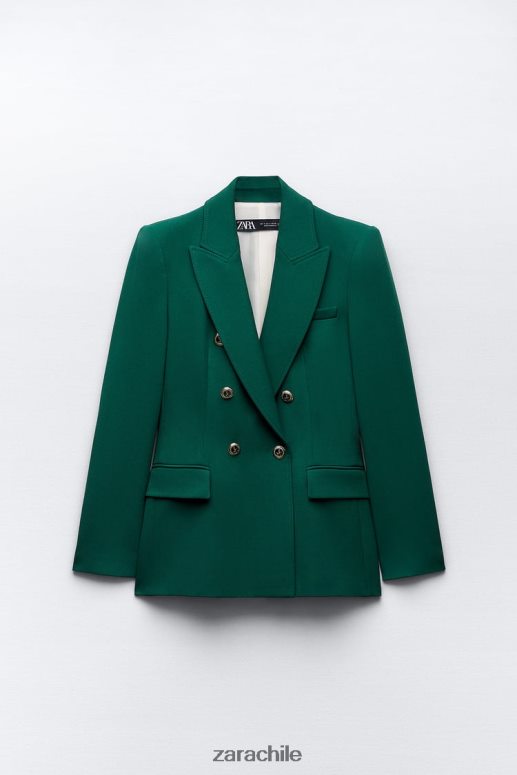 ropa cl Zara mujer blazer de vestir con doble botonadura verde JJ06N4152