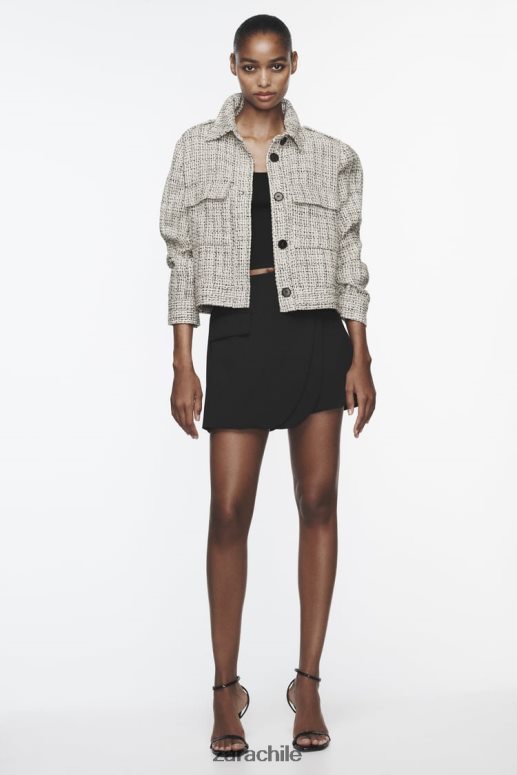 ropa cl Zara mujer blazer estructurado con bolsillos de parche crudo/negro JJ06N4172