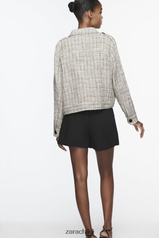ropa cl Zara mujer blazer estructurado con bolsillos de parche crudo/negro JJ06N4172