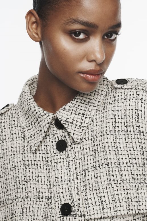 ropa cl Zara mujer blazer estructurado con bolsillos de parche crudo/negro JJ06N4172