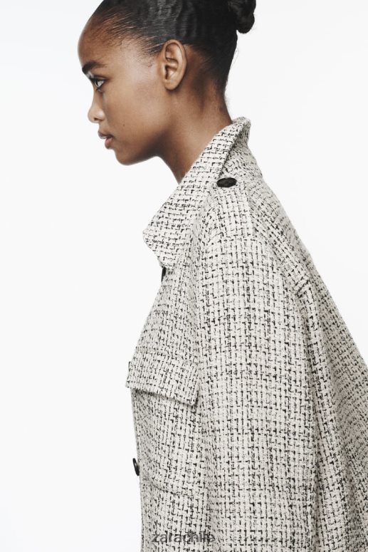 ropa cl Zara mujer blazer estructurado con bolsillos de parche crudo/negro JJ06N4172