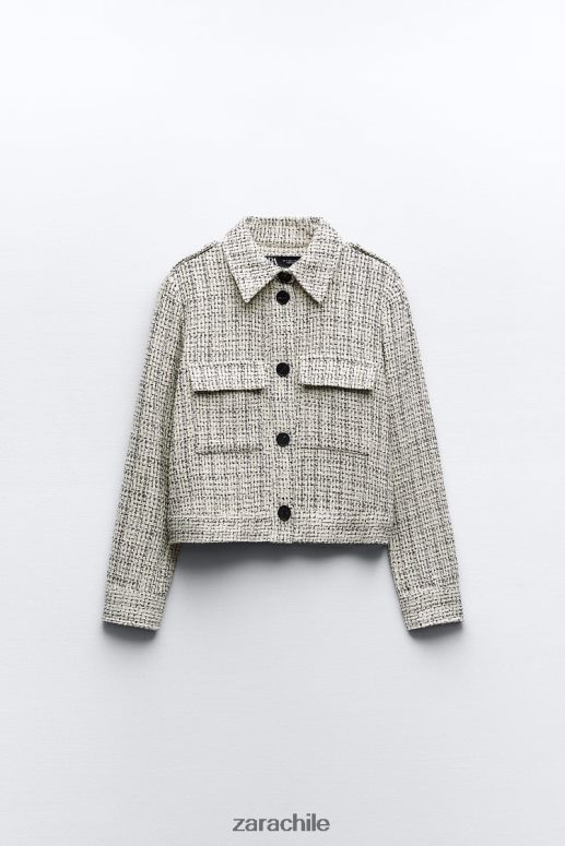 ropa cl Zara mujer blazer estructurado con bolsillos de parche crudo/negro JJ06N4172