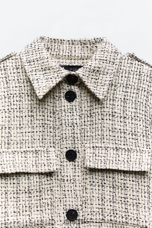 ropa cl Zara mujer blazer estructurado con bolsillos de parche crudo/negro JJ06N4172