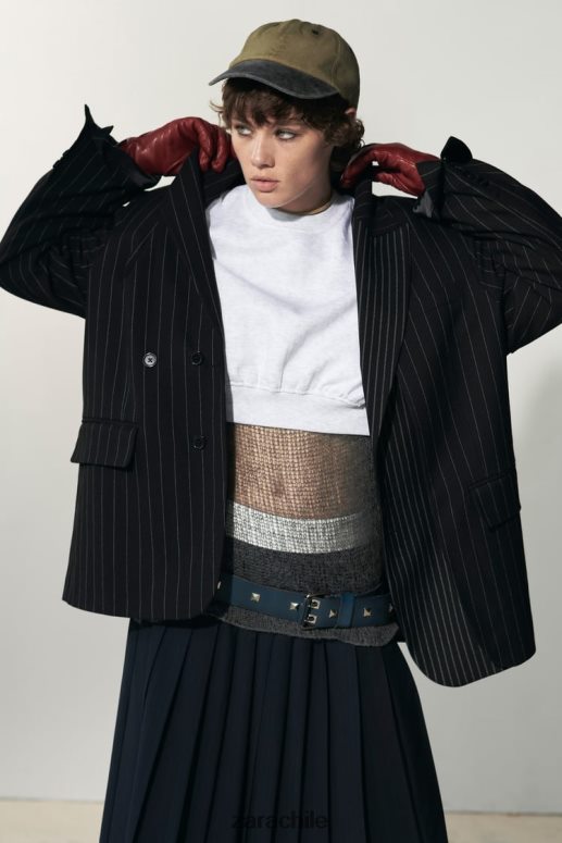 ropa cl Zara mujer blazer oversize a rayas diplomáticas negro JJ06N4142