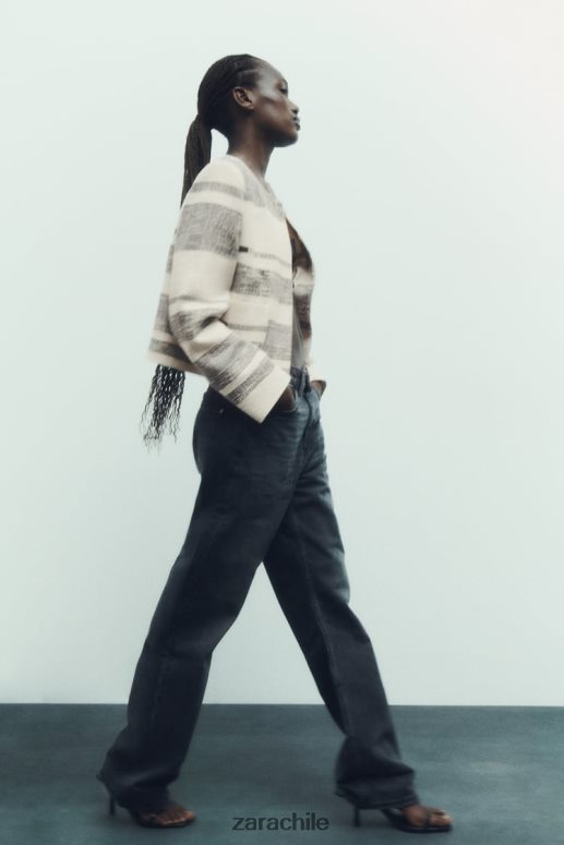 ropa cl Zara mujer blazer texturizado a rayas crudo/negro JJ06N478