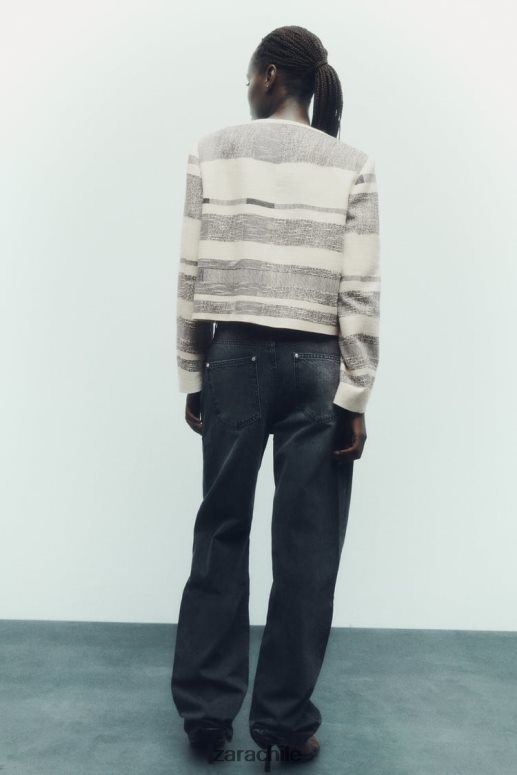 ropa cl Zara mujer blazer texturizado a rayas crudo/negro JJ06N478