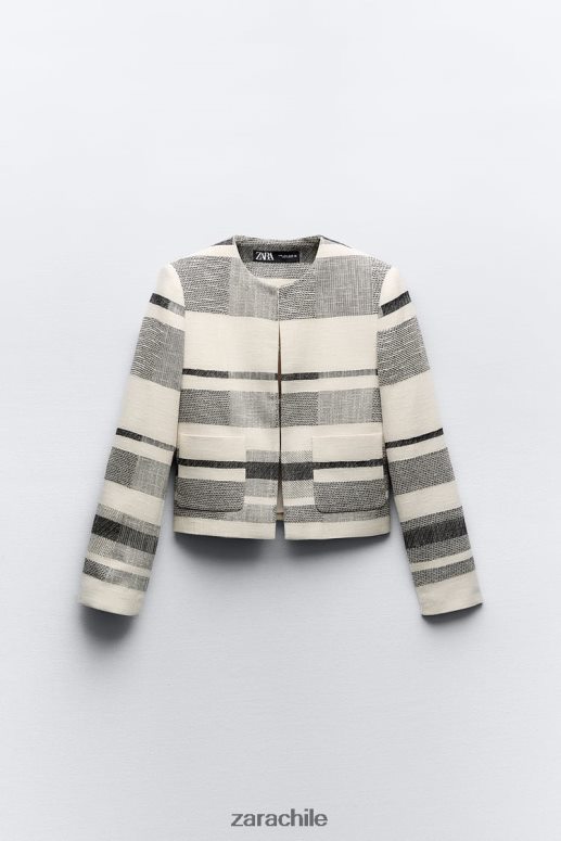 ropa cl Zara mujer blazer texturizado a rayas crudo/negro JJ06N478