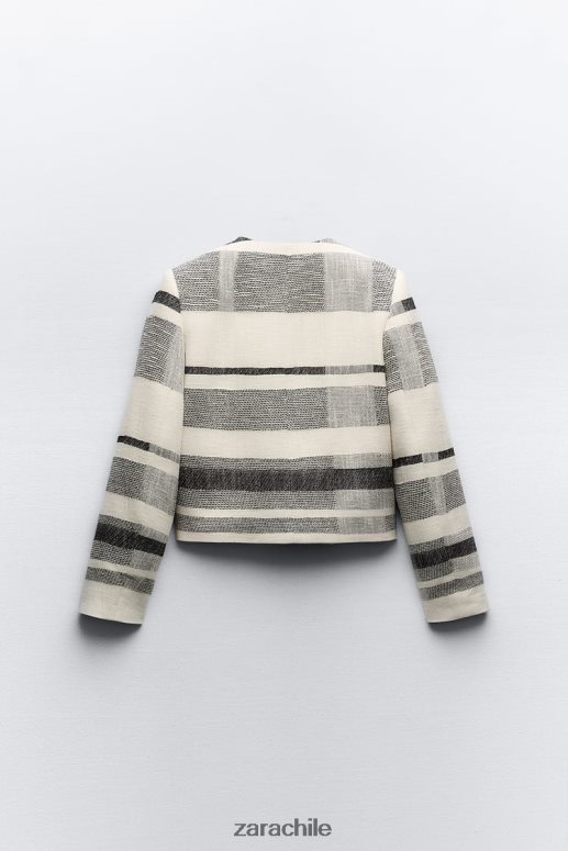 ropa cl Zara mujer blazer texturizado a rayas crudo/negro JJ06N478