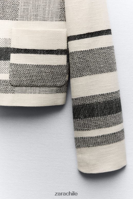 ropa cl Zara mujer blazer texturizado a rayas crudo/negro JJ06N478