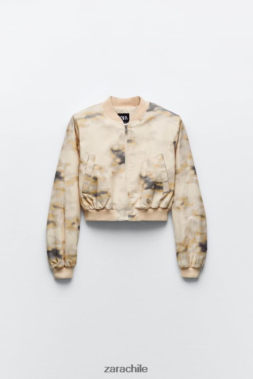 ropa cl Zara mujer bombardero estampado beige JJ06N443