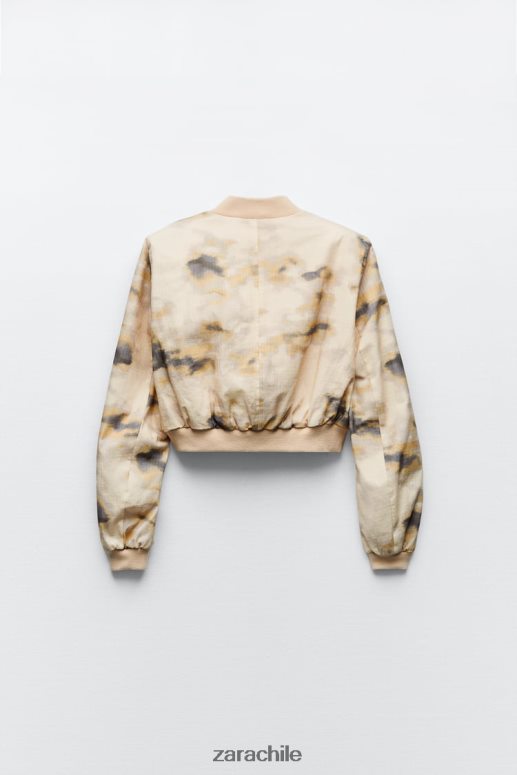 ropa cl Zara mujer bombardero estampado beige JJ06N443